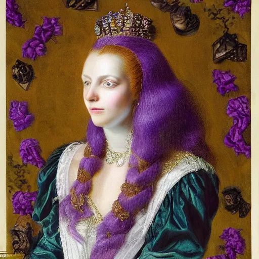 Prompt: A hyperdetailed portrait of a princess with long purple hair