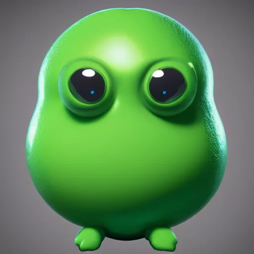 Prompt: 3 d octane render of a transparent chibi green slimeball character with eyes