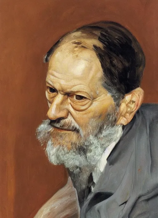 Image similar to portrait in oil of sigmund freud, by lucian freud