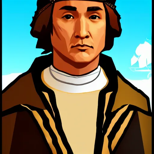 Prompt: christopher columbus portrait, gta chinatown wars art style, hyperrealistic, rgba colors, remove duplicate content, justify contents center.