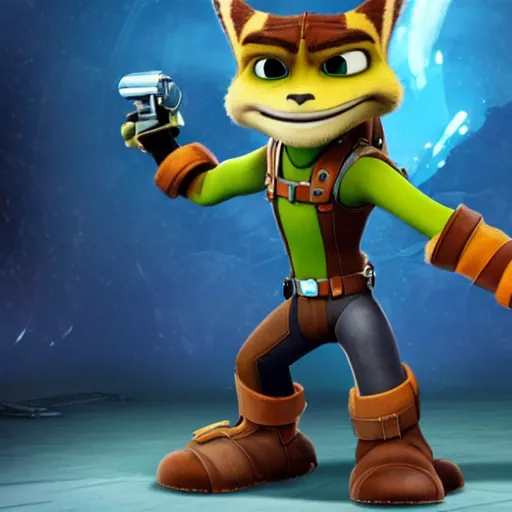 Prompt: chris pratt as ratchet from ratchet and clank
