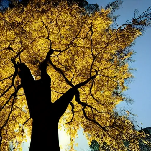 Prompt: A tree whose leaves are literal gold coins