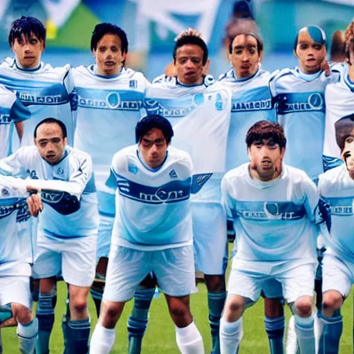 Image similar to olympique de marseille soccer team picture, anime style like fate/stay night