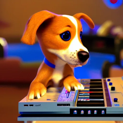 Image similar to puppy as a DJ, 8k, by Pixar