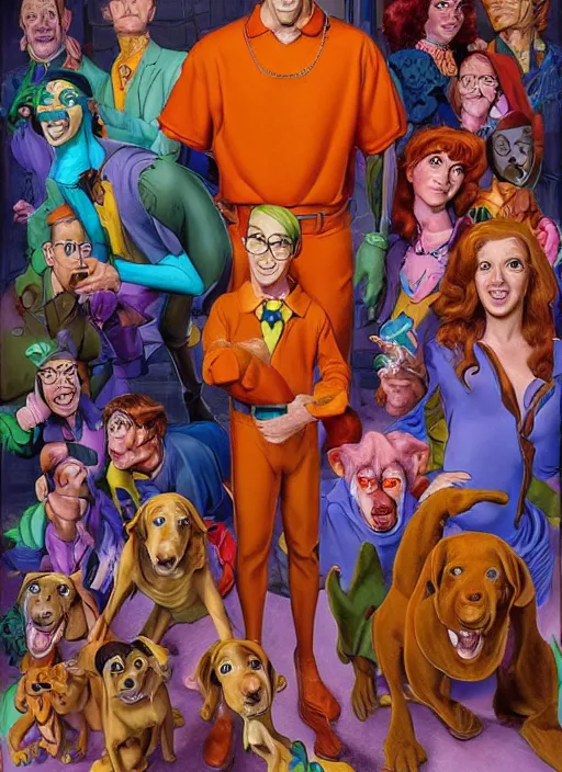 Image similar to portrait of Scooby-Doo in Society (1989), highly detailed, centered, solid color background, digital painting, artstation, concept art, smooth, sharp focus, illustration, artgerm, donato giancola, Joseph Christian Leyendecker, Les Edwards, Ed Repka, WLOP, Artgerm