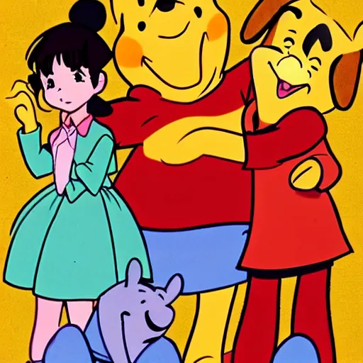 Prompt: winnie the pooh, 7 0's anime style