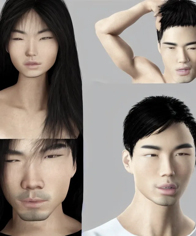 Prompt: a hybrid of asian man's body and victoria's secret white model's head, realistic