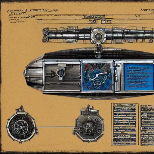 Image similar to blueprint of a time machine, detailed