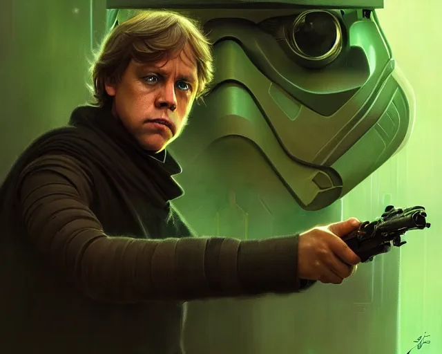 Prompt: photography of luke skywalker, deep focus, science fiction, star wars, green mist, intricate, elegant, highly detailed, digital painting, artstation, concept art, matte, sharp focus, illustration, art by artgerm and greg rutkowski and alphonse mucha