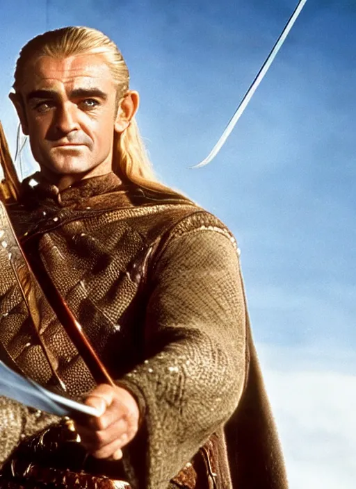 Image similar to film still of Sean Connery as Legolas in The Lord of the Rings, 4k