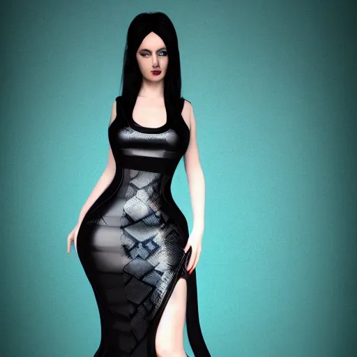 Prompt: curvy feminine hot goth cutie with sublime modest elegant patterned blue-black snakeskin leather neck-high gown, cgsociety, photorealistic, comfy ambience, idealistic, 16k, smooth, sharp focus, trending on ArtStation, volumetric lighting, fully clothed, worksafe