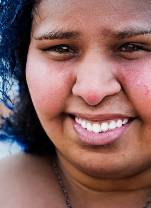 Image similar to close up portrait of a beautiful, chubby, 30-year-old woman from Cuba, happy, candid street portrait in the style of Mario Testino, award winning, Sony a7R