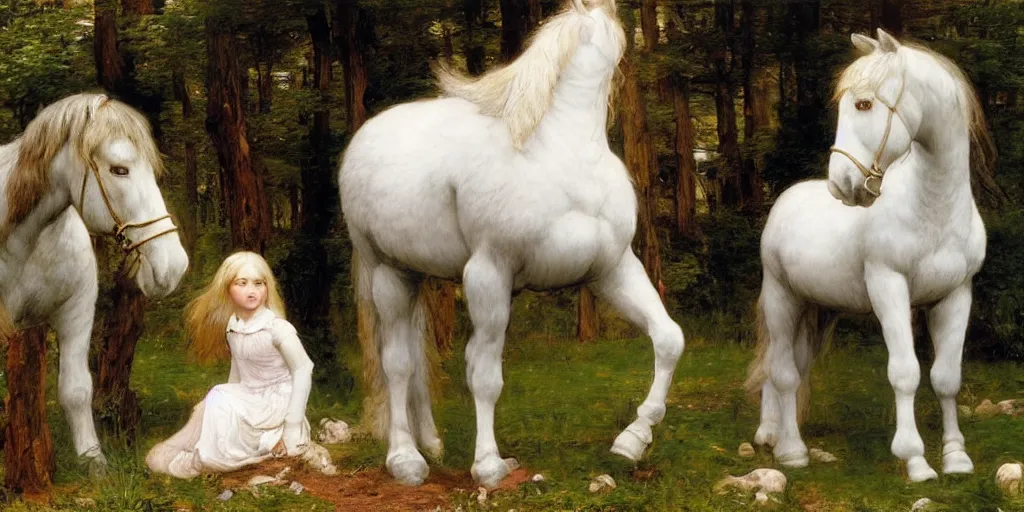 Prompt: 3 d precious moments plush horse, realistic fur, master painter and art style of john william waterhouse and caspar david friedrich and philipp otto runge