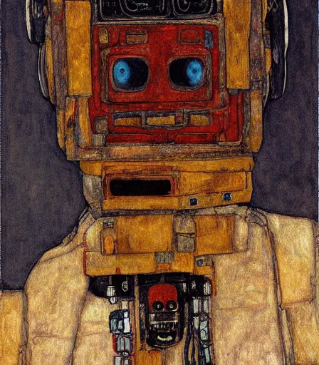 Image similar to portrait of a robot by egon schiele in the style of greg rutkowski