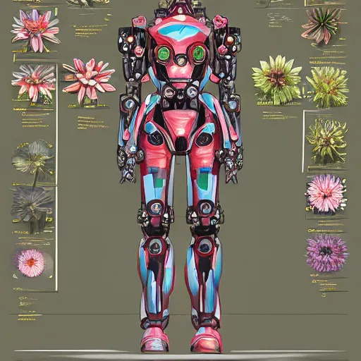 Image similar to symmetry, waterlily mobile combat suit floral robot, biomechanical, waterlily mecha nymphaea, detailed illustration, concept art, smooth, sharp focus, art by frank lloyd wright