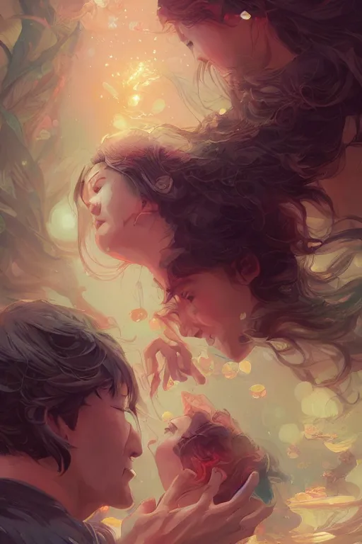 Image similar to the emotion of love, tooth wu, dan mumford, beeple, wlop, rossdraws, james jean, marc simonetti, artstation giuseppe dangelico pino and michael garmash and rob rey and greg manchess and huang guangjian and makoto shinkai