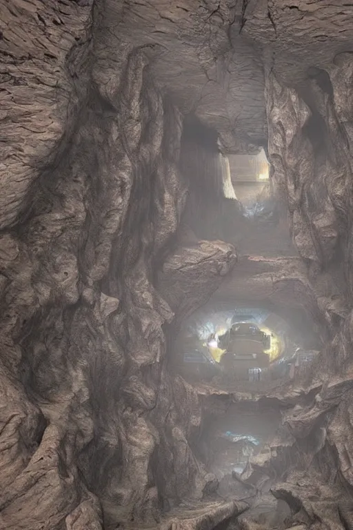 Prompt: huge alien city inside a cave, Mars