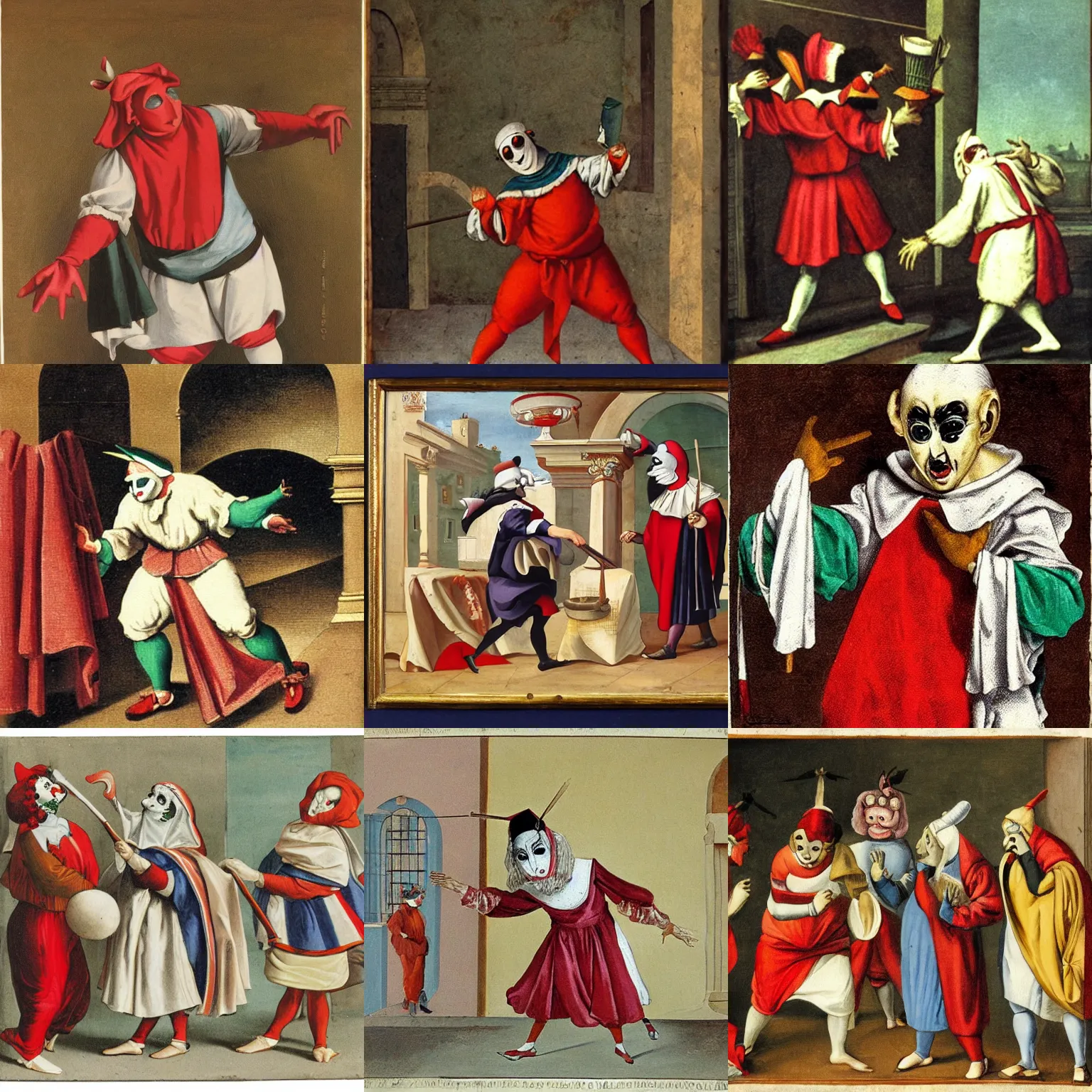 Prompt: pulcinella di napoli, painting from commedia dell'arte