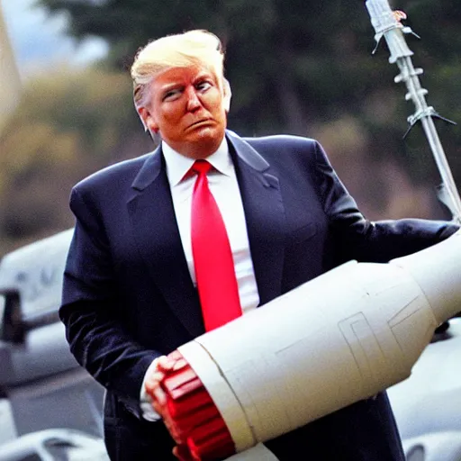 Image similar to donald trump carrying a rocket launcher, photograph, wsj, national geographic, photo