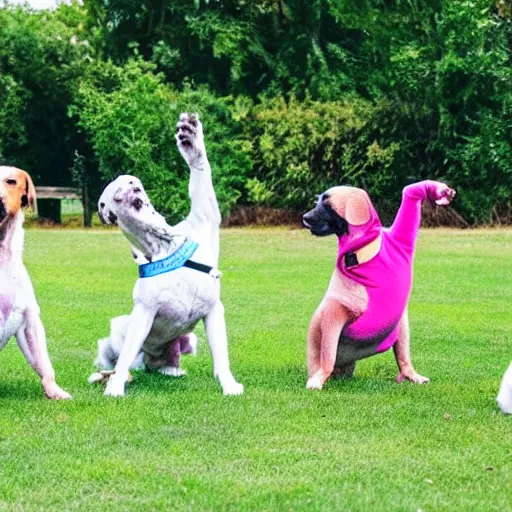 Prompt: dogs doing zumba classes