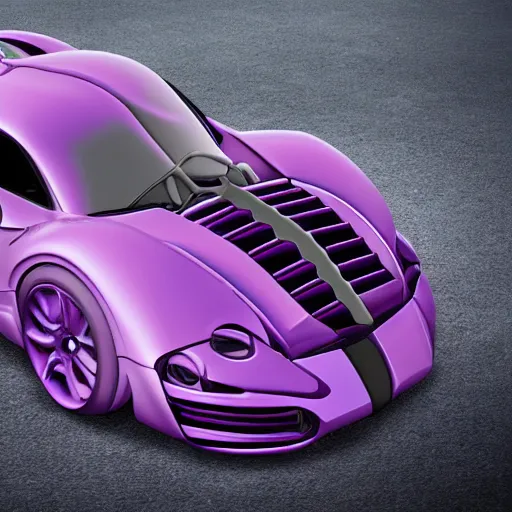 Image similar to a purple sports car shaped like a trilobite, ribs, scales, plates, octane engine, hd