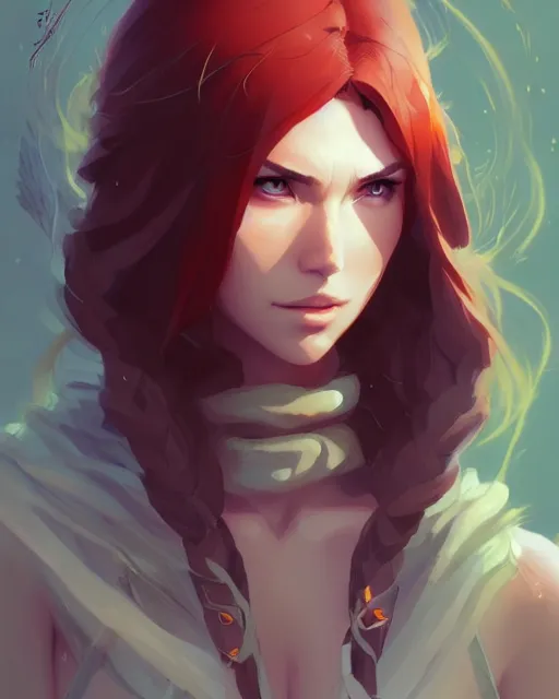 Image similar to portrait of a female druid, simple clothes, fantasy, face like gal gadot, red hair shinkai makoto studio ghibli studio key hideaki anno sakimichan stanley artgerm lau rossdraws james jean marc simonetti elegant highly detailed digital painting artstation pixiv