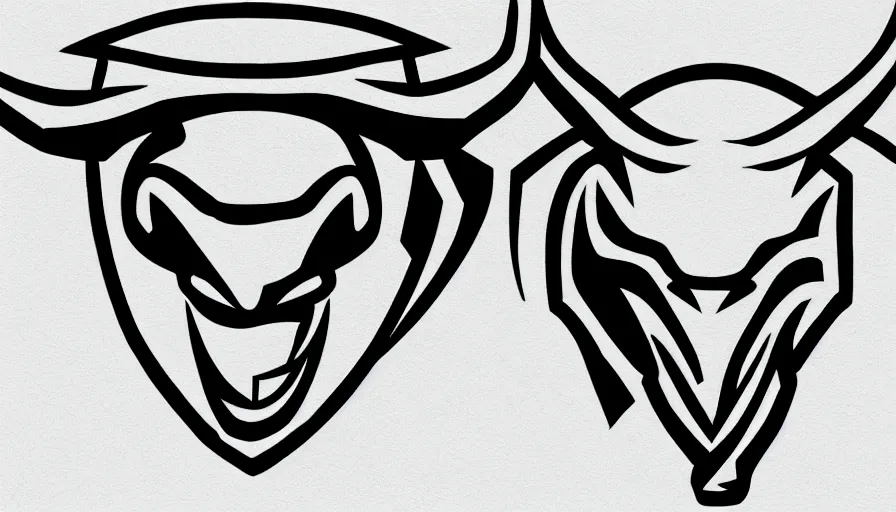 Image similar to sketch!!! of a stylized angry bull head, symbol, sports logo!!!, black and white