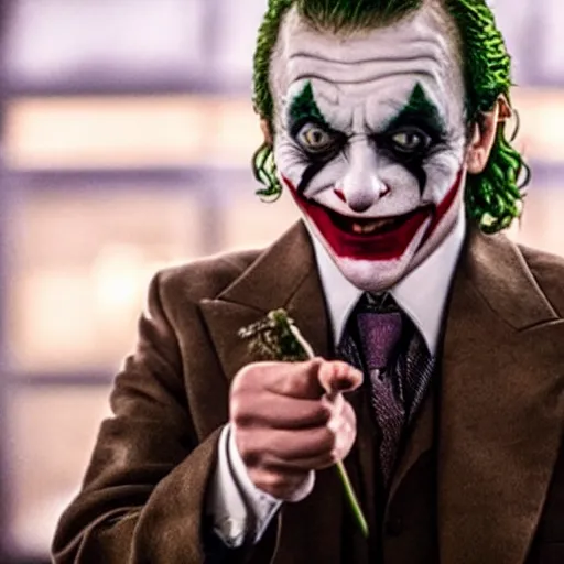 Image similar to film still of Mr Bean as joker in the new Joker movie