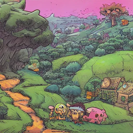 Prompt: a landscape, artwork by skottie young