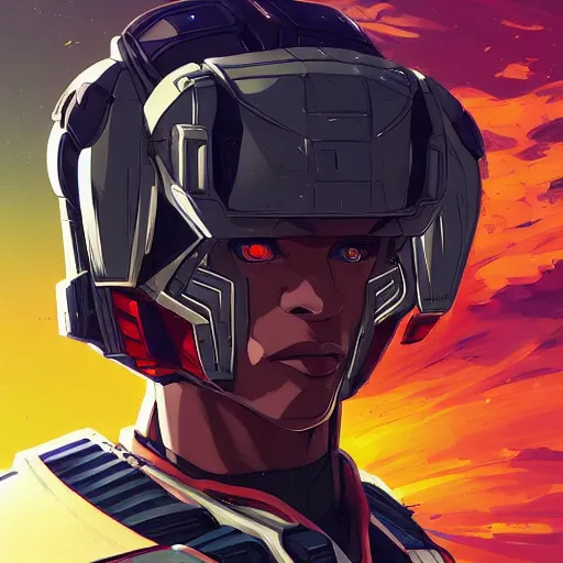 Image similar to a portrait of a stunning beautiful predator gundam pilot, with an intricate, detailed, urban inspired hiphop afro futuristic helmet, vector behance hd jesper ejsing, rhads, makoto shinkai, lois van baarle, ilya kuvshinov, rossdraws, hd, 3 2 k, ilya kuvshinov, gustav klimt