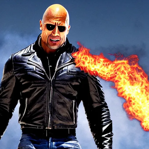 Image similar to dwayne johnson as ghost rider