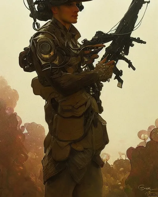 Image similar to portrait of a mushroom!!!!!!!!!!! ( ( ( ( humanoid ) ) ) ) wearing a formal military outfit, science fantasy painting, elegant intricate digital painting artstation, greg rutkowski and alphonse mucha, detailed