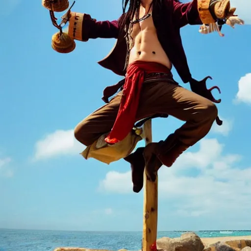 Image similar to Captain Jack Sparrow as Monkey D. Luffy, Anime Captain Jack Sparrow, Stretchy rubber arms