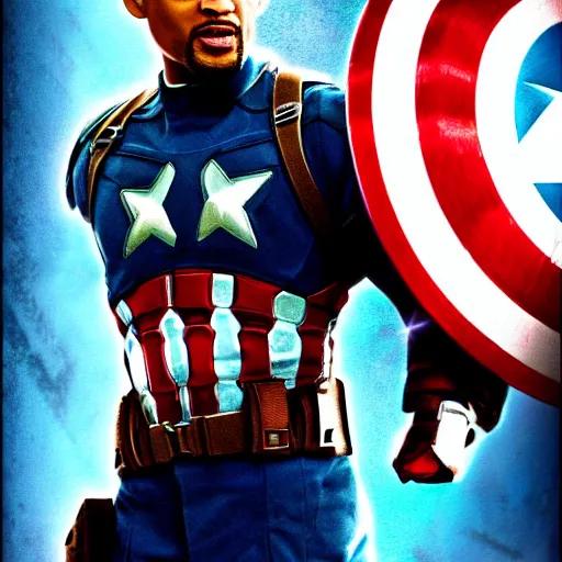 Prompt: Will Smith as Captain America, digital art