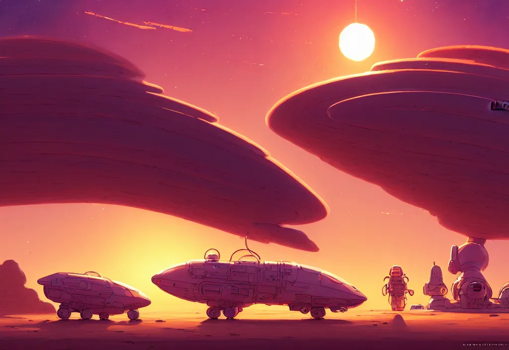 Image similar to a small and chubby spaceship in a desert at dawn with electric cables on the ground, intricate oil painting, high detail illustration, sharp high detail, manga and anime 1 9 9 9, official fanart behance hd artstation by jesper ejsing and makoto shinkai, 4 k,