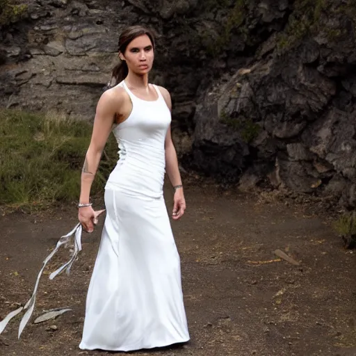 Prompt: Lara croft wearing a wedding dress