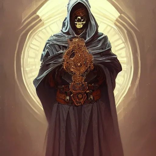 Image similar to portrait of archmage skeleton in a hoodie, d & d, face, fantasy, intricate, elegant, highly detailed, digital painting, artstation, concept art, smooth, sharp focus, illustration, art by artgerm and greg rutkowski and alphonse mucha