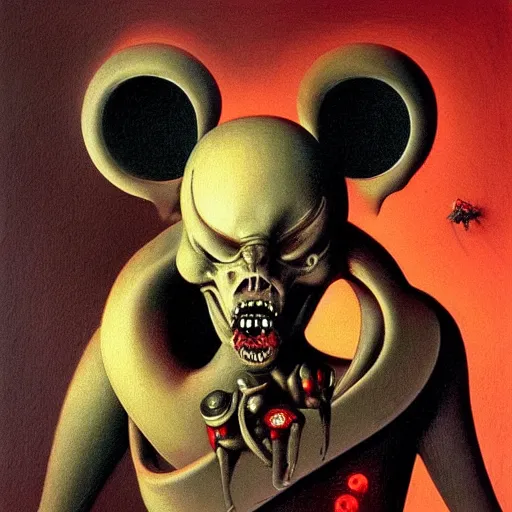 Prompt: cyborg - evil - satan - mickey - mouse painted by zdzisław beksinski