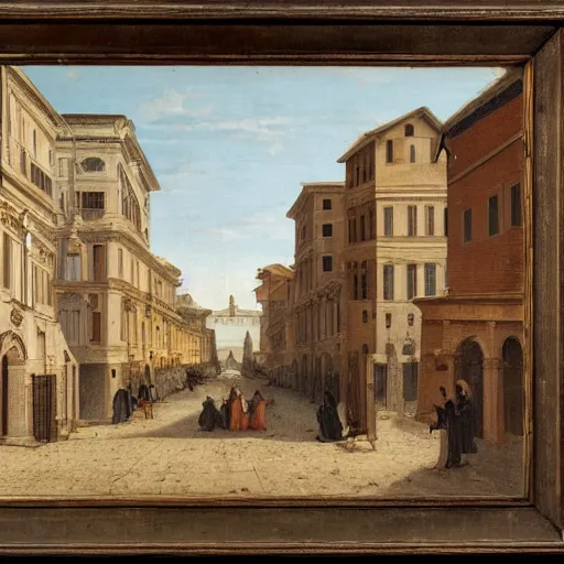 Image similar to the view down a street, buildings in rome by girolamo da catignola and martinus rørbye