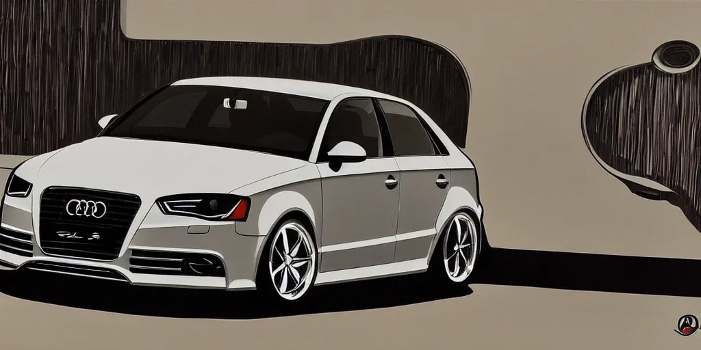 Prompt: stylish artwork of car Audi S3 2017, created by Syd Mead