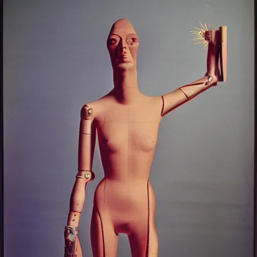 Image similar to A Persian cyborg designed by Man Ray and Nam June Paik, portrait by Annie Liebovitz