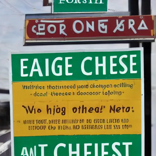 Prompt: sign about the dangers of eating cheese, psa, warning, highly detailed, high quality, high resolution