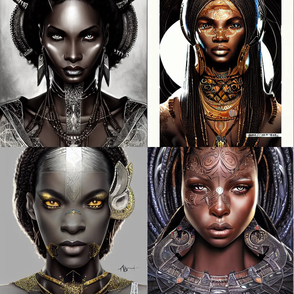 Prompt: black african princess, symmetric, intricate, highly detailed, concept art, sharp focus, illustration, rutkowski, aleksi briclot