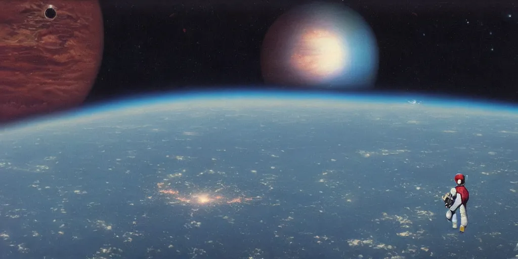 Image similar to David Bowie looking down at the planet Earth from space, Scott Listfield