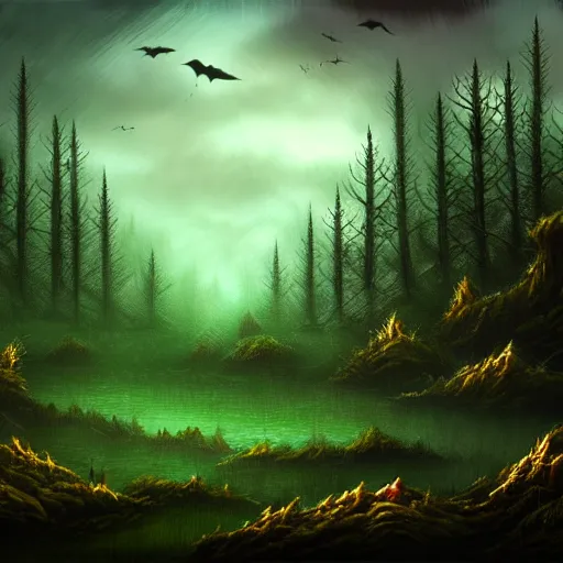 Prompt: dark fantasy landscape forest