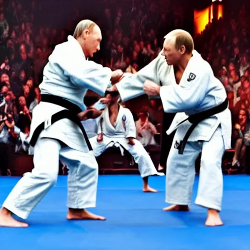 Image similar to “judo fight between Elon Musk and Vladimir Putin, 4K image”