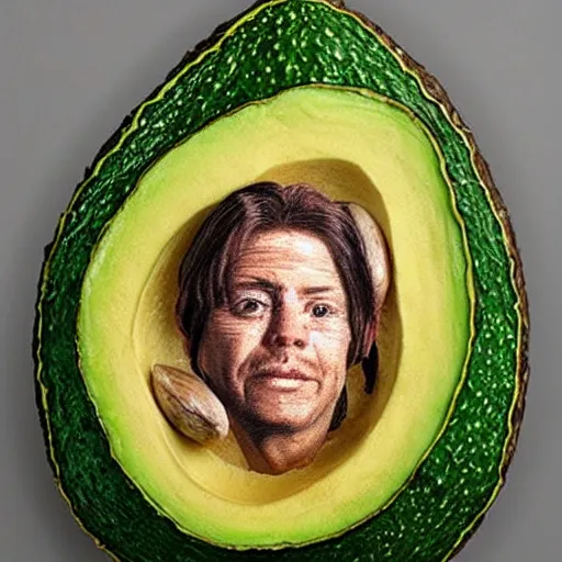 Prompt: famous faces made from avocados, realistic, detailed