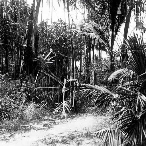 Image similar to a rizom lost film footage of a sacred ( ( ( ( ( ( ( indigenous ) ) ) ) ) ) ) artifact in the middle of the ( ( ( ( ( ( ( ( ( ( tropical jungle ) ) ) ) ) ) ) ) ) ) / ethnographic object / film still / cinematic / enhanced / 1 9 0 0 s / black and white / grain