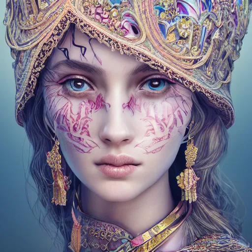 Image similar to wonderful princess of fractals and patterns, beautiful face, hyper detailed, background intricate and detailed, ornate 8 k gorgeous intricate detailed, octane render