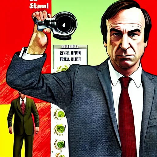 Image similar to saul goodman in the style of gta v cover art